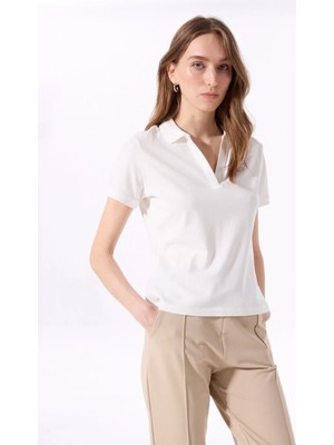 Jeep Düz Kırık Beyaz Kadın Polo T-Shirt