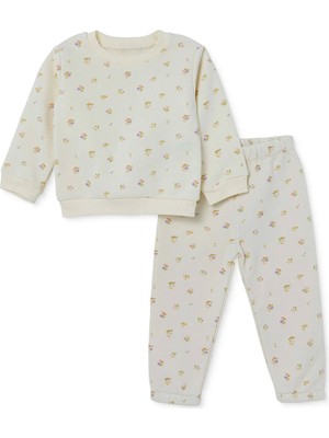 Hellobaby Kız Bebek Eşofman Takımı Çiçek Baskılı Bisiklet Yaka Uzun Kol Lastikli
