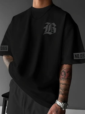 Tarz Yeri Erkek Baskılı T-Shirt Kısa Kol Bisiklet Yaka Regular Fit Yazlık Tişört - Siyah