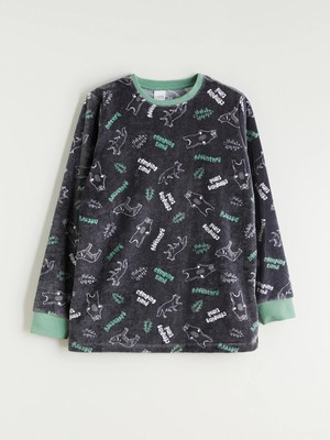 Lc Waikiki Yeni Sezon Desenli Erkek Çocuk Kadife Pijama Üst