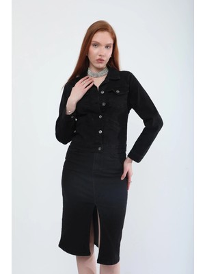 Banny Jeans Kadın Cep Detaylı Slim Fit Jean Ceket Siyah