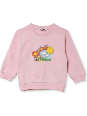 Hellobaby Kız Bebek Sweatshirt Çiçek Baskılı Bisiklet Yaka Long Sleeve