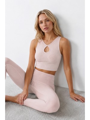 Nbb Toz Pembe Seamless Dekolte Yaka Crop Body