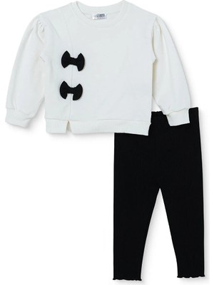Hellobaby Kız Bebek Bluz-Tayt Fiyonk Baskılı Bisiklet Yaka Long Sleeve Reçme