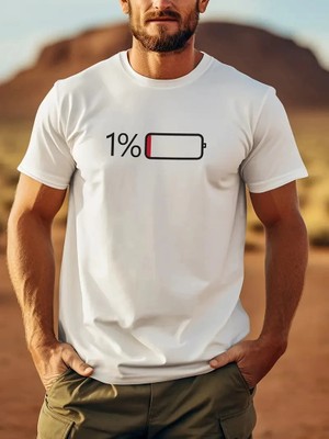 Tarz Yeri Erkek Sarj %1 Baskılı T-Shirt Kısa Kol Bisiklet Yaka Regular Fit Tişört - Beyaz