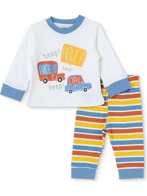 Hellobaby Erkek Bebek Pijama Takımı Taşıtlar Baskılı Çıtçıtlı Bisiklet Yaka Uzun Kol Ribanalı