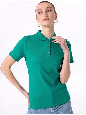 Fabrika Yeşil Kadın Polo Yaka Basic T-Shirt Deep