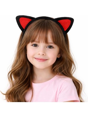 Uravas Store Mey Ithalat® Peluş Kedi Kulak Taç Kırmızı Siyah – Çocuk Parti & Kostüm Tacı
