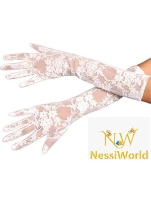 Uravas Store Mey Ithalat® Beyaz Renk Orta Boy Dantelli Eldiven