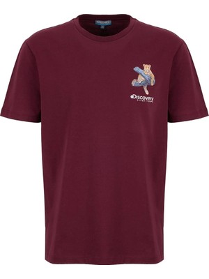 Discovery Expedition D6SM-TST3680 Bordo Bisiklet Yaka Relaxed Düz Erkek T-Shirt