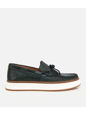 Hotiç 02AYH319390A860 ERKEK Deri Haki Bağcık Detaylı Günlük Loafer