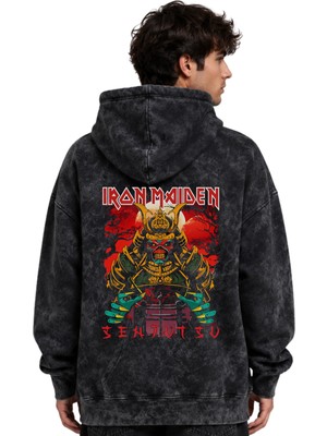 Sevbano Iron Maiden Rock Metal Müzik Grubu Baskılı Unisex Oversize Premium Yıkamalı Hoodie Sweatshirt
