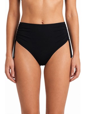 Loya Siyah Yanları Büzgülü Yüksek Bel Tek Alt Bikini