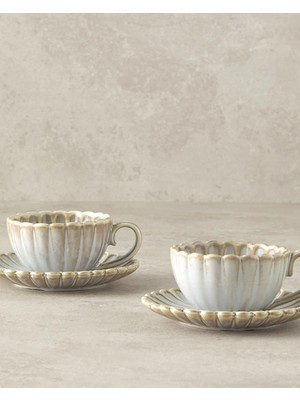 English Home Fiore New Bone China 4 Parça 2 Kişilik Kahve Fincan Takımı Gri