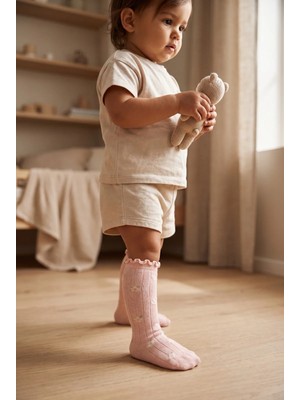 Bony Socks Bebek Çiçek Desenli Soket Çorap Gülkurusu