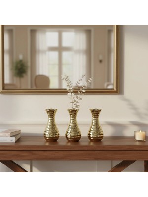Eco Lounge Dalgalı Gövde Vazo Tasarımlı Süs Eşyası - Seramik - Orta Boy - Parlak Altın