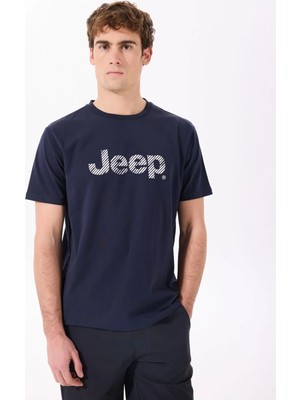 Jeep Bisiklet Yaka Baskılı Lacivert Erkek T-Shirt J5SM-TST7351