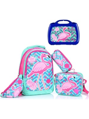 Coral High 23411 Flamingo Desenli 5'li Okul Sırt Çantası Seti