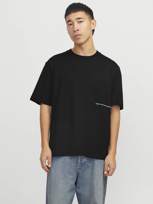 Jack & Jones Jack Jones Jorporto Pattern Tee Ss Crew Neck Erkek Siyah Tshirt 12273694-02