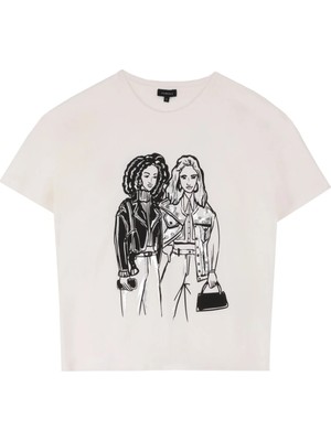 Fabrika Kırık Beyaz Kadın Basic Baskılı T-Shirt F4WL-TST0280