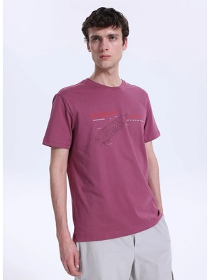 Discovery Expedition D6SM-TST3791 Koyu Pembe Bisiklet Yaka Relaxed Baskılı Erkek T-Shirt