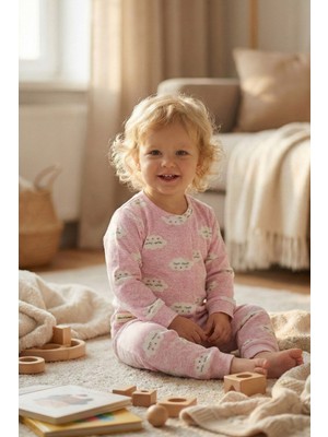 Mini & Sweet Unisex Bebek Pamuklu Uzun Kollu Bulut Desenli Önden Çıtçıtlı Alt Üst Pijama Takımı