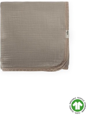 Cigit Dantel İşlemeli Tekkat Organik Müslin Battaniye 100X100 cm +/- 3 cm Vizon