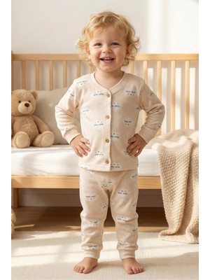Mini & Sweet Bebek Pamuklu Bulut Desenli Düğmeli Alt Üst Pijama Günlük Takımı
