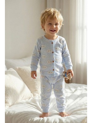Mini & Sweet Bebek Pamuklu Bulut Desenli Düğmeli Alt Üst Pijama Günlük Takımı