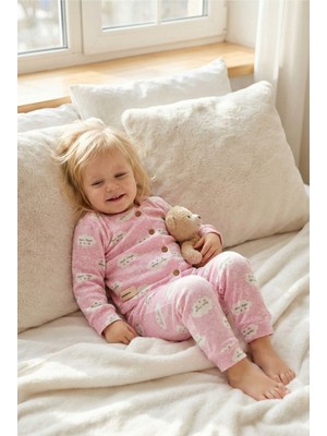 Mini & Sweet Bebek Pamuklu Bulut Desenli Düğmeli Alt Üst Pijama Günlük Takımı