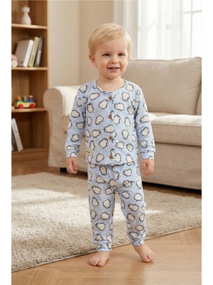 Mini & Sweet Bebek Pamuklu Uzun Kollu Penguen Desenli Alt Üst Pijama Takımı