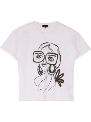 Fabrika Kırık Beyaz Kadın Basic Baskılı T-Shirt F4WL-TST0232