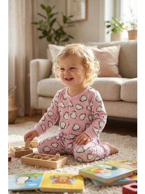 Mini & Sweet Bebek Unisex Pamuklu Penguen Desenli Önden Çıtçıtlı Uzun Kollu Pijama Takımı
