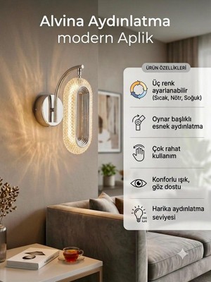 Alvina Aydınlatma Vela Kristal LED  Krom Aplik
