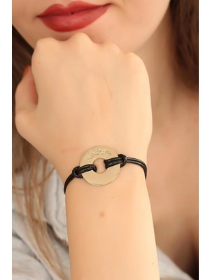 Marsilyan Happy (Mutlu) Siyah Deri Ipli Unisex Mood Bileklik 5886