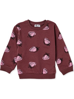 Hellobaby Kız Bebek Sweatshirt Çilek Baskılı Bisiklet Yaka Long Sleeve