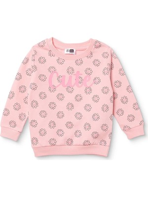 Hellobaby Kız Bebek Sweatshirt Çiçek Baskılı Bisiklet Yaka Long Sleeve