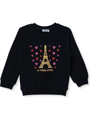 Hellobaby Kız Bebek Sweatshirt Kalp Baskılı Bisiklet Yaka Long Sleeve