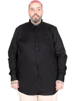 Mode Xl Büyük Beden Erkek Uzun Kollu Keten  Gömlek 20396 Sıyah