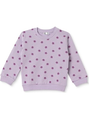 Hellobaby Kız Bebek Sweatshirt Çiçek Baskılı Bisiklet Yaka Long Sleeve