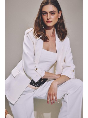 DeFacto Oversize Basic Blazer Beyaz Ceket C3215AX26AU