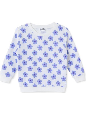 Hellobaby Kız Bebek Sweatshirt Çiçek Baskılı Bisiklet Yaka Uzun Kol