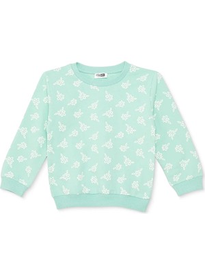 Hellobaby Kız Bebek Sweatshirt Çiçek Baskılı Bisiklet Yaka Long Sleeve