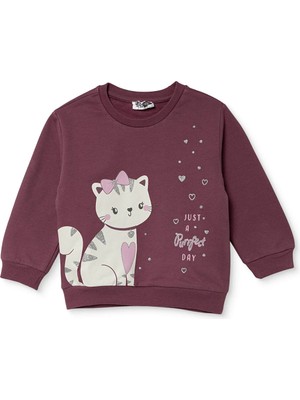 Hellobaby Kız Bebek Sweatshirt Hayvan Baskılı Bisiklet Yaka Long Sleeve