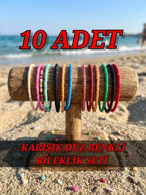 TRENDHAZAN El Yapımı Özel Tasarım 10'lu Avantajlı Paket Karışık Düz Renk Kum Boncuk Kadın Bileklik Seti