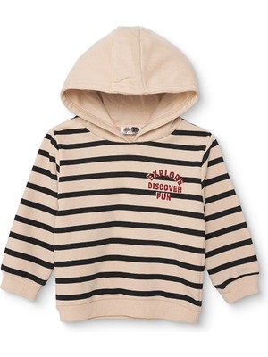 Hellobaby Erkek Bebek Kapüşonlu Sweatshirt Çizgili Kapüşonlu Uzun Kol