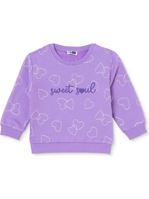 Hellobaby Kız Bebek Sweatshirt Kalp Baskılı Bisiklet Yaka Long Sleeve