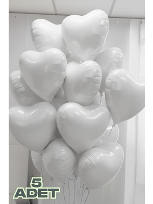 Baloncu Nene 5 Adet Beyaz Kalpl Folyo Balon Rafya ve Balon Bandı Helyum Sevgili Süs Doğum Günü Evlilik Teklifi