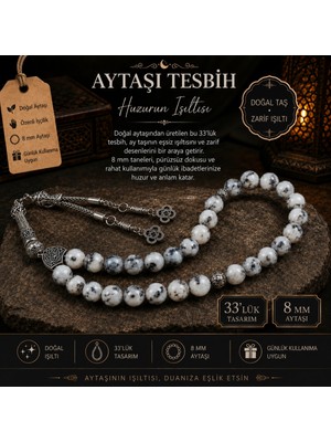 Lia Charm Doğal Aytaşı Tesbih 8 mm 33'lük – Huzurun Işıltısı Özel El Emeği Tasarım