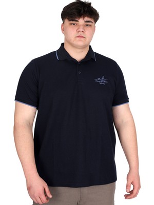 ModeXL Mode Xl Büyük Beden Erkek Polo Yaka Tişört Waffle Md U24299 Lacivert